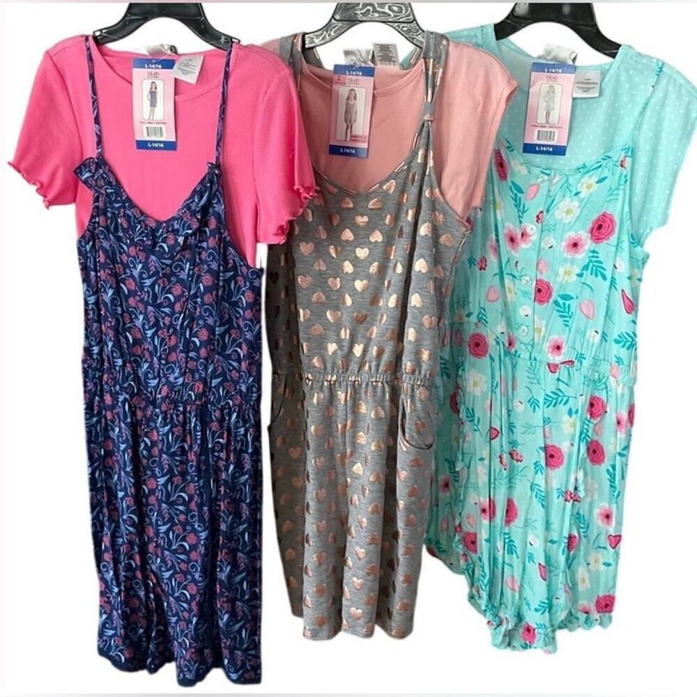 Blush by US Angels Girls Rompers Tops Floral Heart Gray Pink Blue 3 Sets NWT